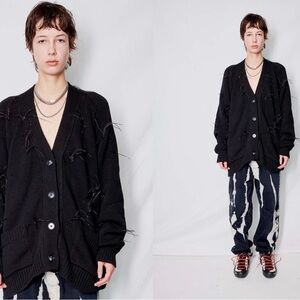 Marques Almeida Oversized Black Cardigan with Ostrich Feathers Medium | S594